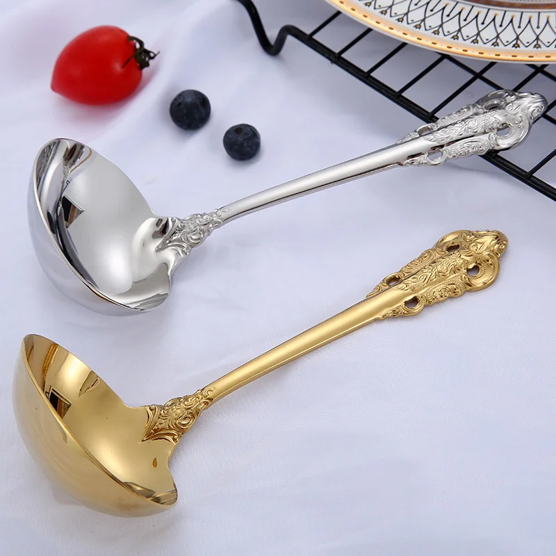 

Gold Gravy Ladle Soup Scoop Gold Soup Spoon Gold Stainless Steel Plated Soup Serving Spoon Luxury Cooking kitchen Accessories