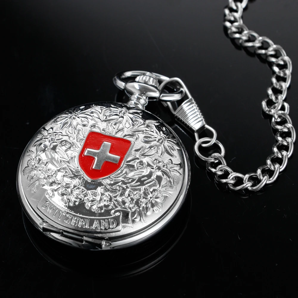Silver Steel Red Cross Emblem Nurse Mechanical Pocket Watch Vintage Gentleman Analog Signal Clock Women Jewelry Gift