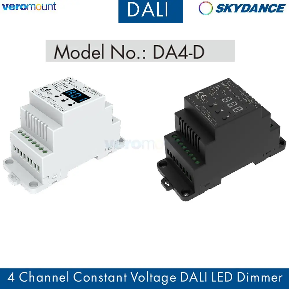 Фото Skydance DA4-D 4CH*5A 12-24VDC CV DALI Диммер (Din Rail) (DT6) PMW Диммирование 4x (60-120)W Драйвер для одноцветных полосовых светильников RGBW №1