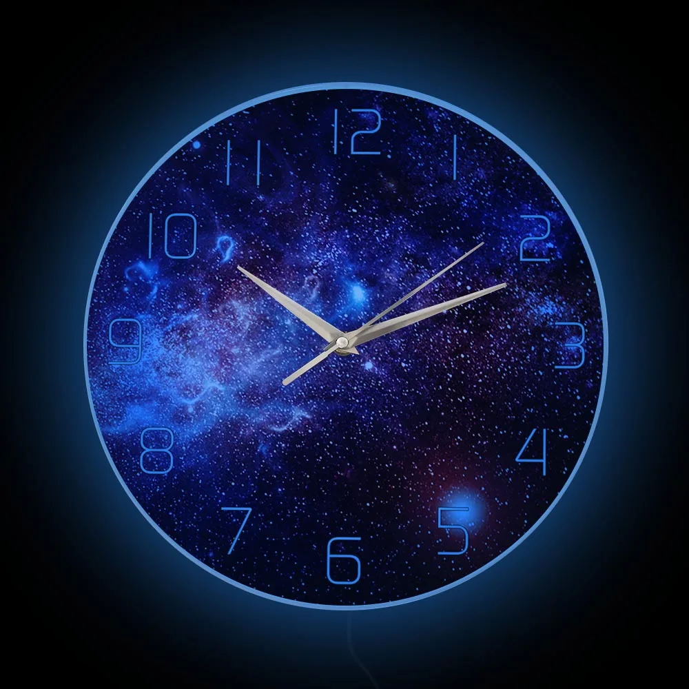 

Universe Starry Sky Modern Design Illuminated Wall Clock For Living Room Cosmic Outer Space Nebula Galaxy Glowing LED Wall Clock