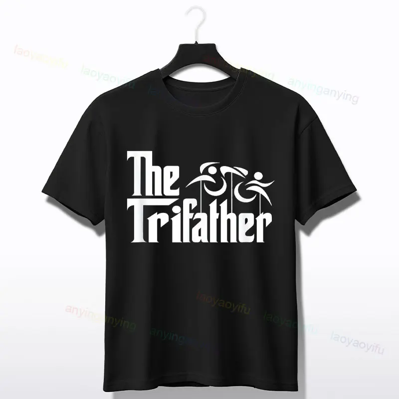 Мужская футболка с рисунком Отец-триатлон и круглым вырезом из чистого хлопка