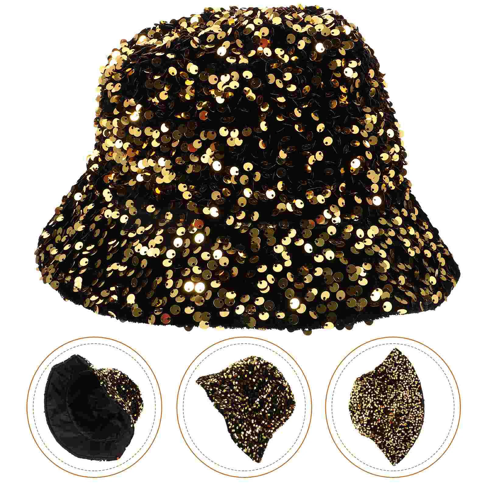 

Sequins Hat Party Decorative Hat Stage Performance Bucket Hat Cosplay Costume Hat Prop