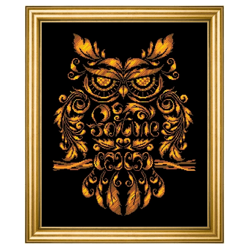 Fortune owl rcross stitch package animal bird white black canvas 18ct 14ct 11ct black canvas cotton thread embroidery