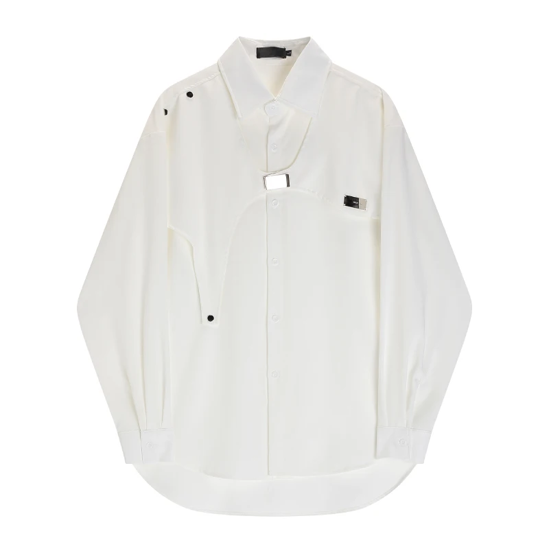 

VANOVICH 2023 Spring and Summer Design Casual Shirts Irregular and Unique Solid Color Polo Collar Long Sleeve Temperament Shirt