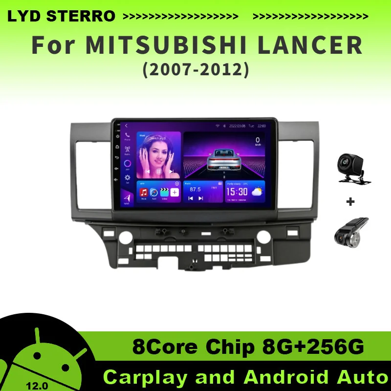 

LYD For MITSUBISHI LANCER 2007-2012 Car Radio Video Player GPS Navigation 8Core Chip 8G+256G Android 12 Bluetooth Multimedia DSP