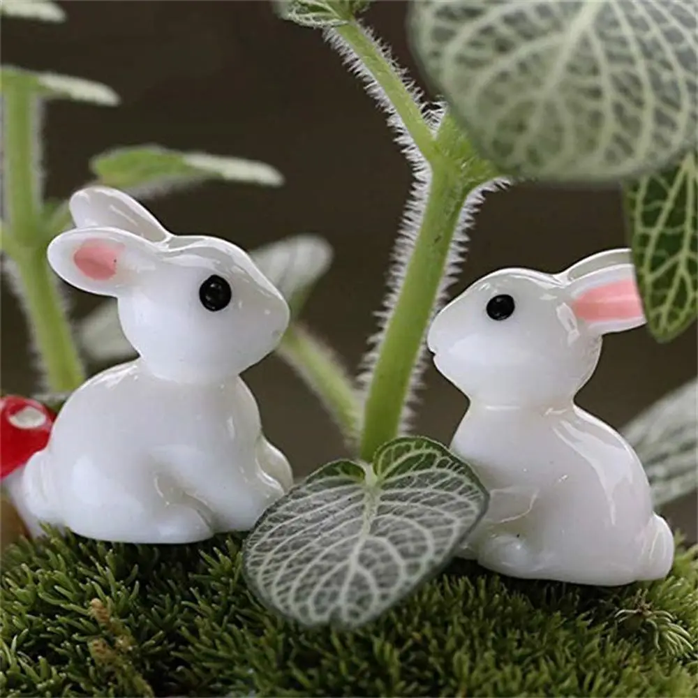 

1Pair Lovely White Delicate Rabbits Mini Animal Resin Figurines Crafts Fairy Garden Miniatures Rabbits DIY Landscape Room Decor