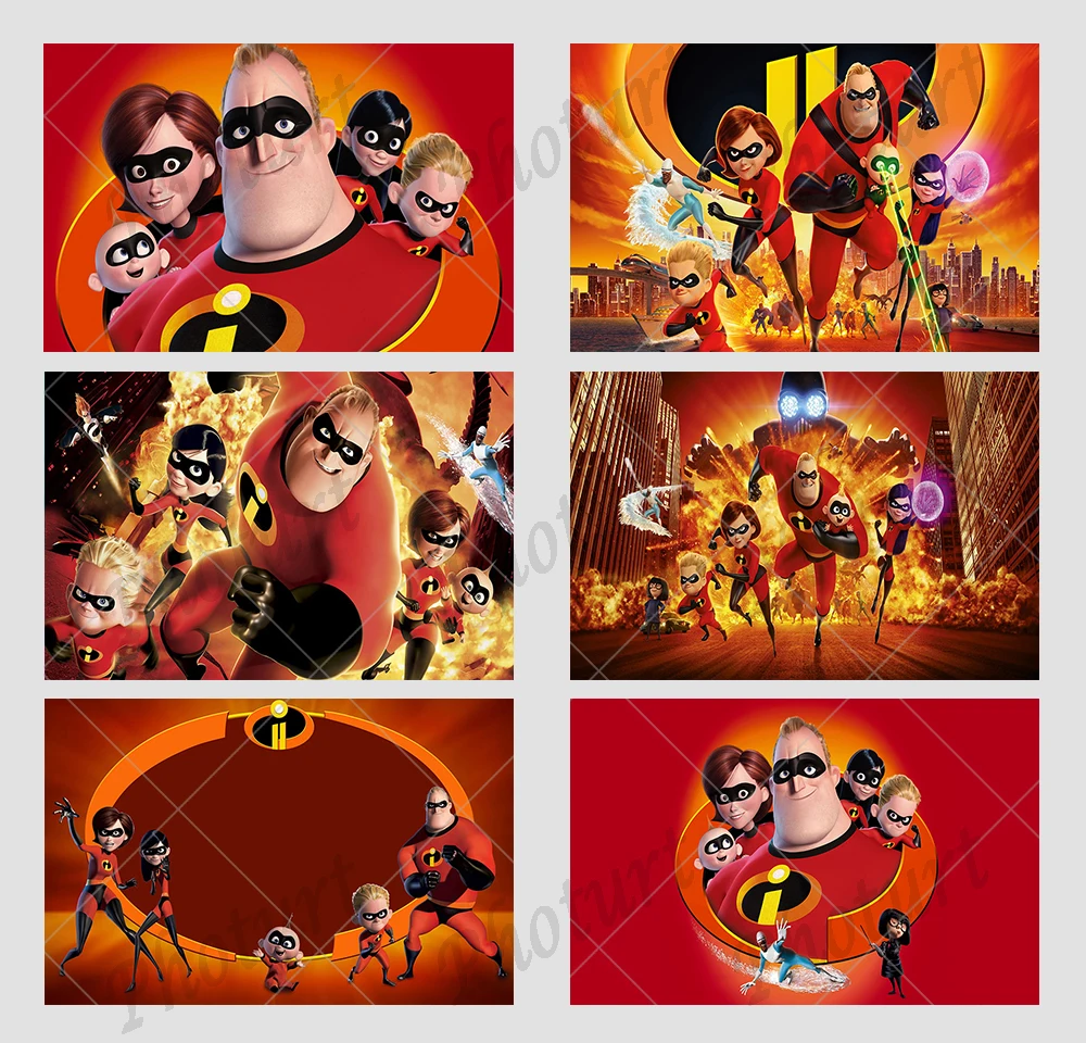 The Incredibles Backdrop Kids Birthday Party Decoration Background Super Family Vinyl Polyester Photography Decor Props