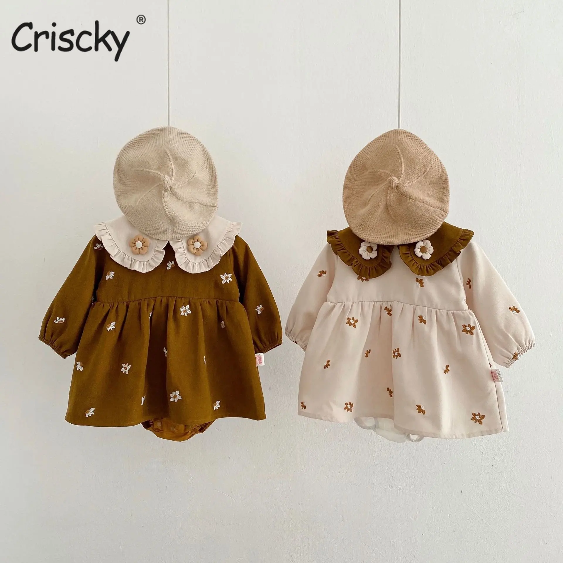 

Criscky Baby Autumn Embroidery Long sleeve Dress Baby Romper Baby Princess Dress Infant Playsuit Jumpsuits Newborn Clothes