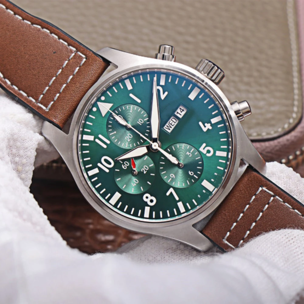 

Hot Men Watch Mechanical Automatic Chronograph TLXT IW377726 Green Dial Leather Strap 43mm Luxury Top Quality AAA Clocks Clone