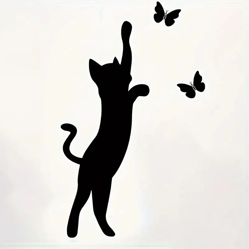 

Черные наклейки с котенком и бабочкой