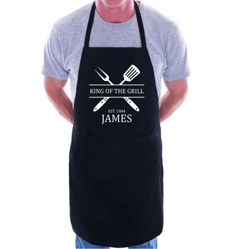 

Personalised Mens King of The BBQ Cooking Apron Great Fathers Day Gift Black Apron Cleaning Cooking Women Apron L