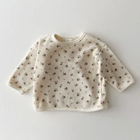 2022 spring new baby cute floral long sleeve t shirt casual infant waffle tops kids pullover for boys girl t shirts baby clothes