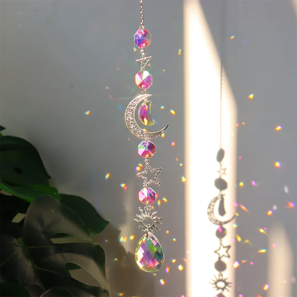 

Crystal Windchime Light Catchers Pendant Sun Catcher Crystal Rainbow Maker Metal Chandelier Prism Hanging Glass Home Garden