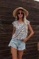 levaca leopard print tunic tops loose fit butterfly sleeve casual round neck t shirt for womens summer