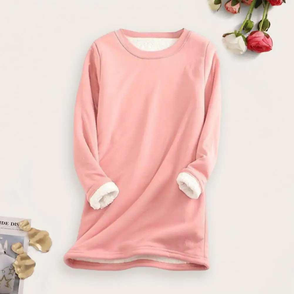 

Trendy Windproof Stretchy Basic Solid Color Plush Lining Bottoming Tee Shirt Daily Clothing Bottoming Shirt Thermal Top
