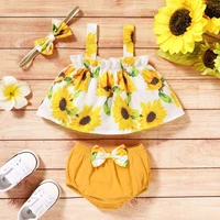 summer 0 18m newborn baby girl 3pcs outfits floral vest sunflower sling topsshorts pantsheadband clothes set