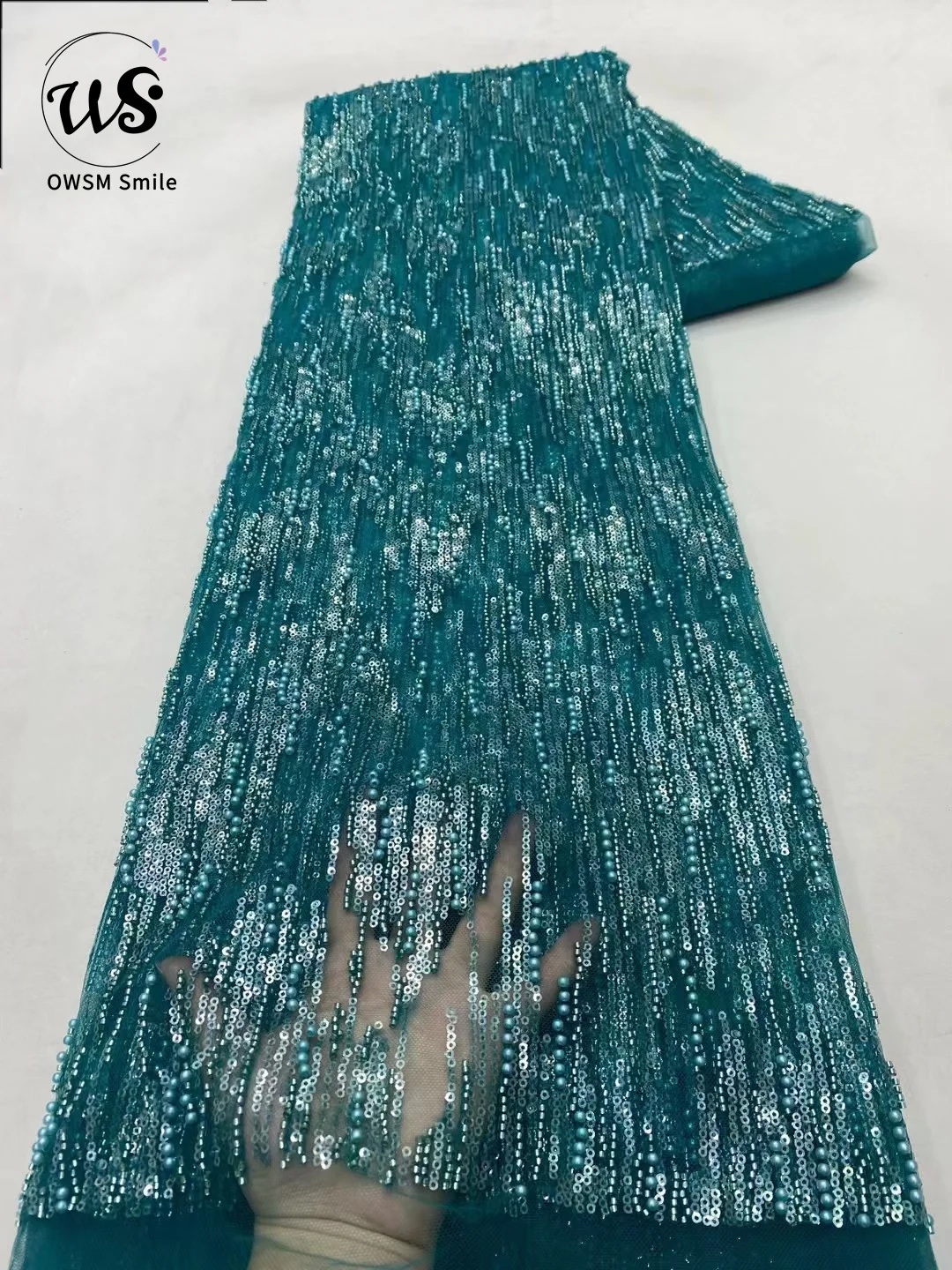 Высококачественное Сетчатое кружево с бусинами и блестками ручной работы в