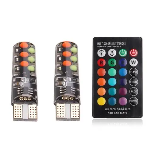 

T10 RGB W5W Led 194 168 Canbus Автомобильные габаритные огни COB 12SMD с пультом дистанционного управления Вспышка/стробоскопическая лампа Клиновая лампа для чтения