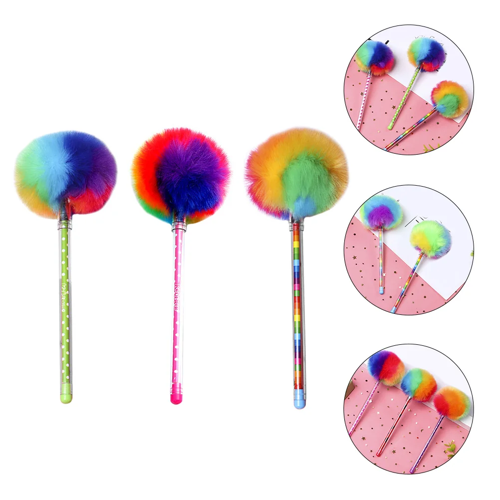 

3pcs Plush Pompom Pen Office Study Pen Adorable Ballpoint Pen for Students