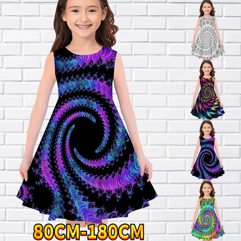 

2022 Kids Little Girls Sleeveless Dress 3D Kids Geometric Print Daily Casual Cute Sweet Over Knee Sleeveless Dress 80-180CM