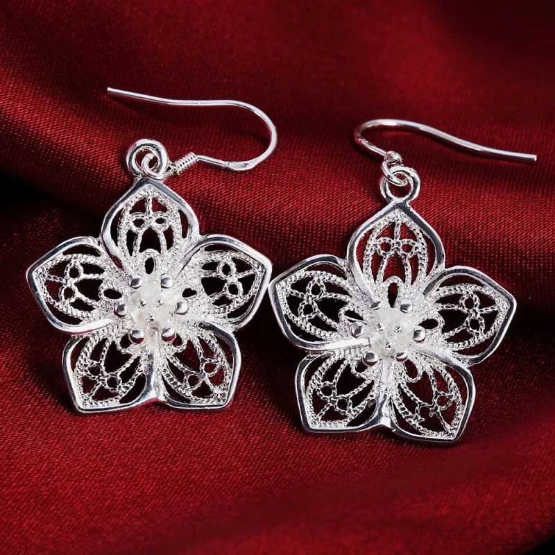 

925Sterling Silver Korean Style Fashion Retro Flower Earrings Eardrops Earrings Gift for People Gift Ornament Birthday
