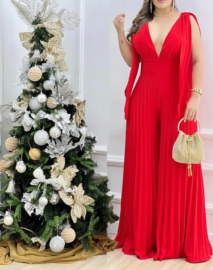 Женский комбинезон элегантное вечернее платье с v-образным вырезом и разрезом на