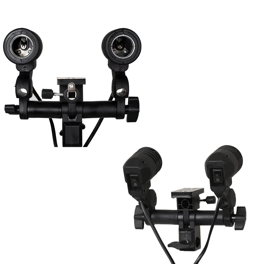 

SH Photography Double Light Lamp Holder With Hot Shoe E27 Base Socket,Match With Most Of Bulb For Umbrella,Flash B Seat Studio
