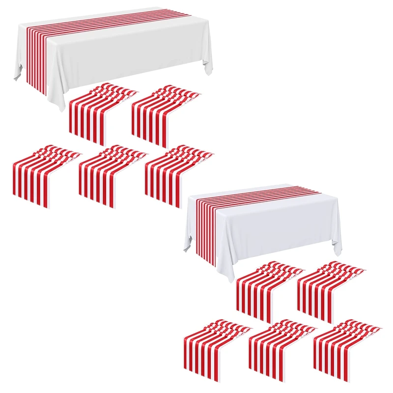 

6 Pieces Striped Table Runner Wedding Polyester Table Decor Red White Striped Design Tablecloth Decor