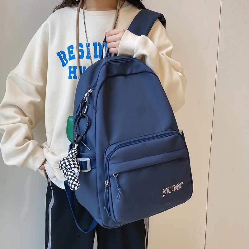 

Fashion Nylon Women Backpack Solid Color Student Schoolbag For Teenage Girls Multi-Pocket Laptop Backpack Leisure Travel Bookbag