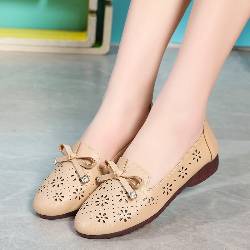 2022women's flat shoes ballet rhinestone bow dance shoes spring and summer mesh breathable hollow loafers simple women's sandals