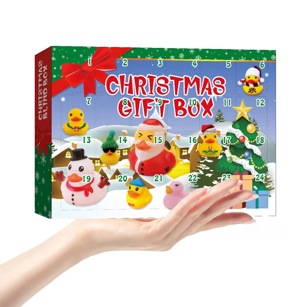

24 Grid Advent Calendar Safe Non-Toxic Rubber Duck Countdown Calendar Headdress Random Floating Toy for Children Christmas Gifts
