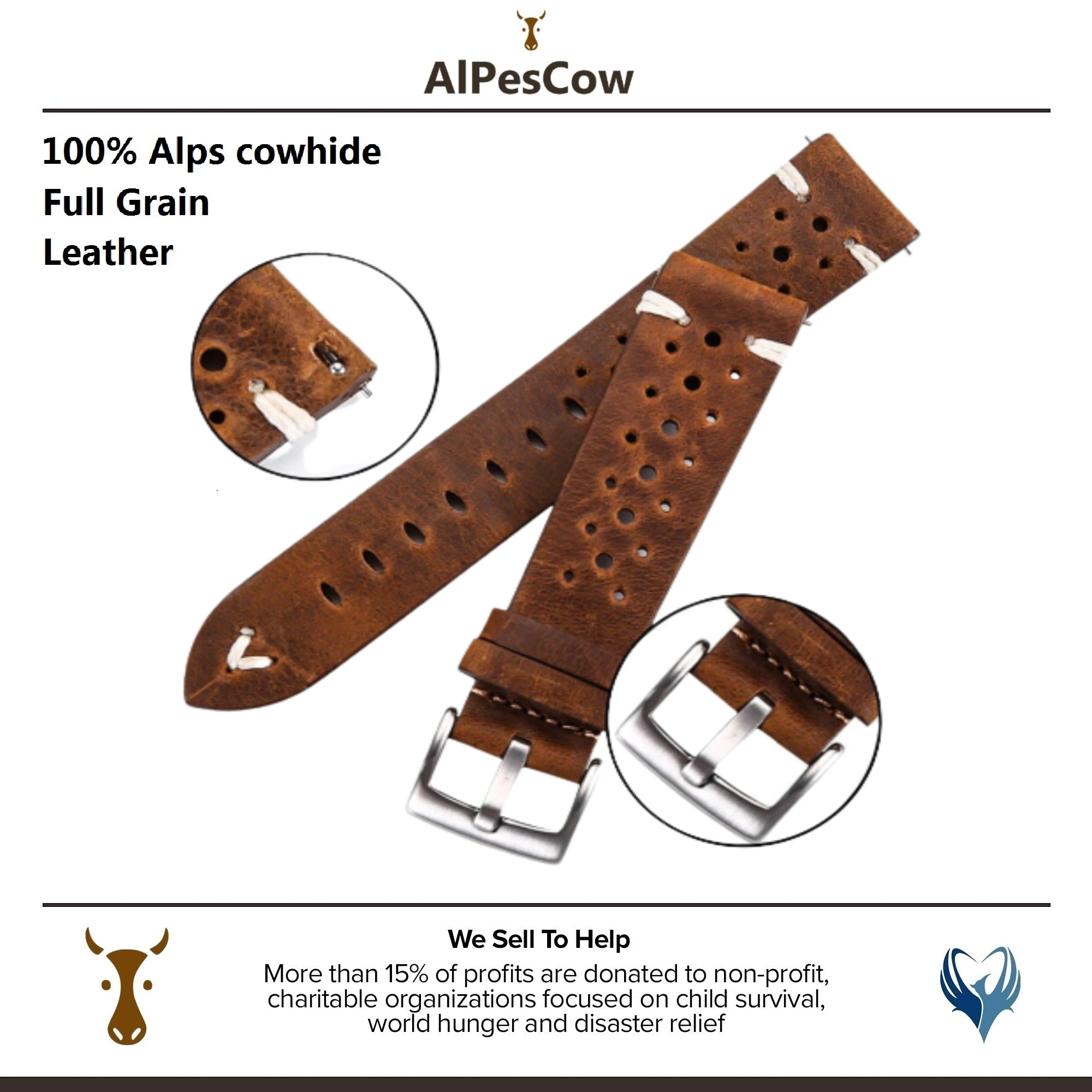 Genuine Leather Watch Bands Belt Porous 18mm 20mm 22mm Dark Brown Handmade Oil Wax Leather Watch Straps Women Men Quick Release