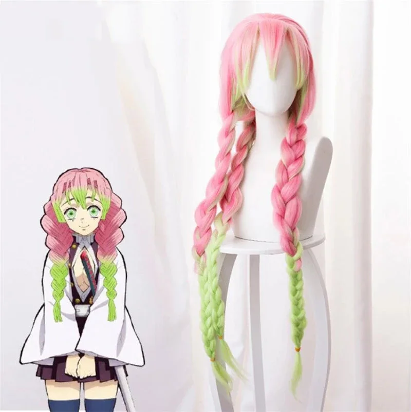 

Anime Demon Slayer Kanzoi Mitsuri Kimetsu No Yaiba Cosplay Wigs Pink Green Gradient Synthetic Heat Resistant Hair Wit Capg