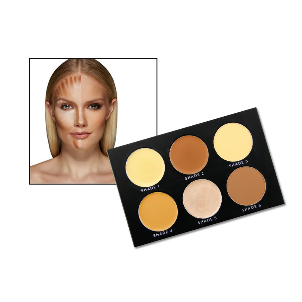 6-color Waterproof Long-lasting Private Label Concealer Contour Highlight Shadow Combination Tray Custom Bulk Makeup Beauty