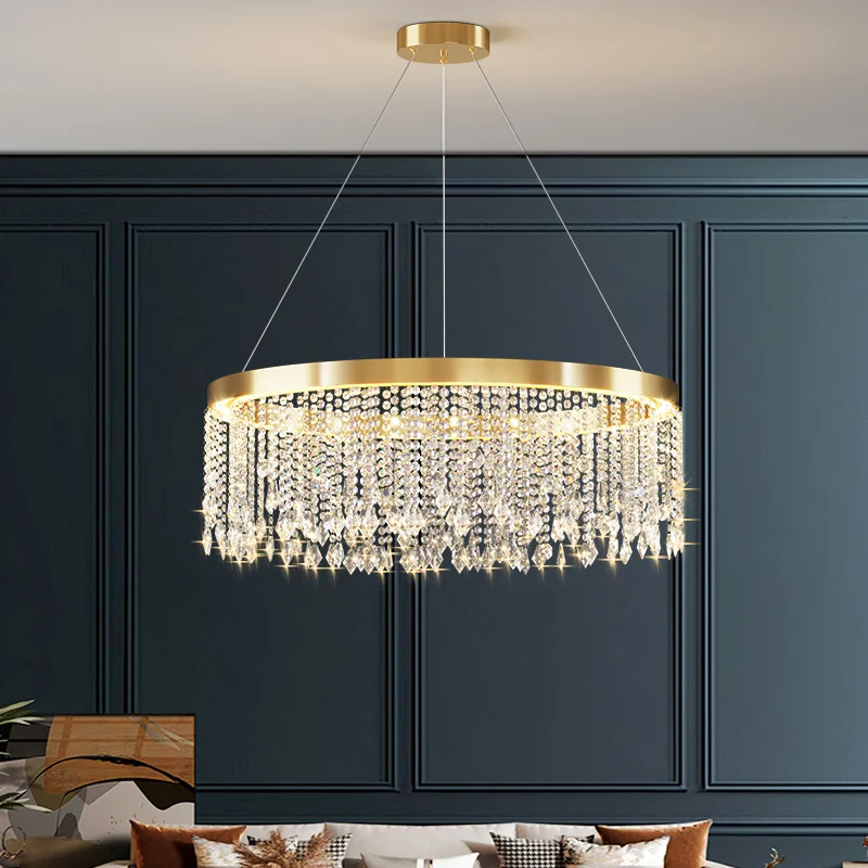 

Postmodern Living Room Chandelier Simple Light Luxury Tassel Decoration Crystal Kitchen Lamp Bedroom Nordic Net Pendant Light