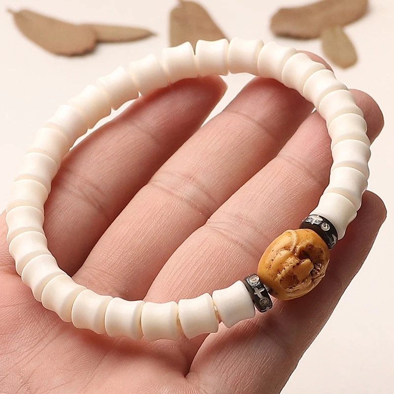 Фото Браслет Genfu Antler Bamboo Joint с резными бусинами удачи, неформальный буддийский браслет для мужчин и женщин, однорядный буддийский браслет. №2