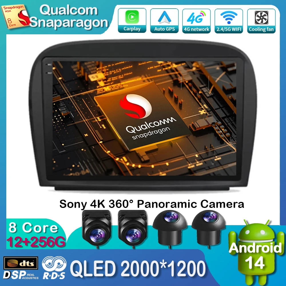 Автомобильный радиоприемник Android 14 для Mercedes Bens SL R230 SL350 SL500 SL55 SL600 SL65 2001-2007 Carplay Auto GPS