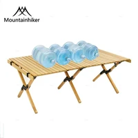 Foldable Camping Solid Wood Roll Table Folding Portable Outdoor Egg Table Outdoor Dining Table For Picnic BBQ Self-driving Tour