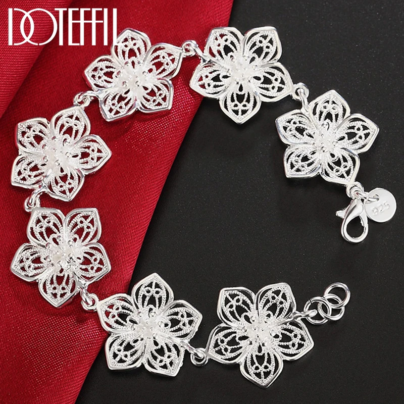 

DOTEFFIL 925 Sterling Silver Seven Flowers Bracelet For Women Wedding Engagement Party Fashion Jewelry