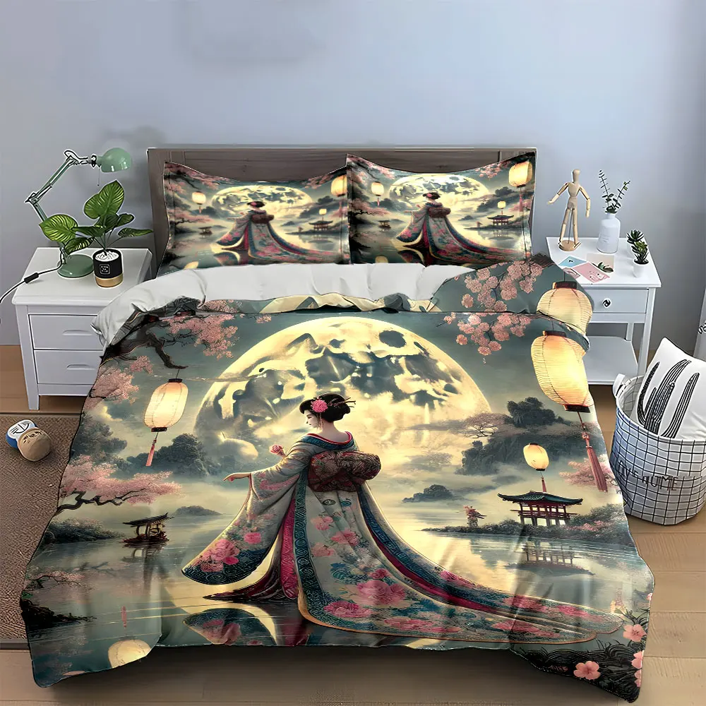 Фото Набор постельного белья с художественным принтом Moonlit Kimono, изысканный комплект из 3 предметов для детской и взрослой спальни, подарок №3