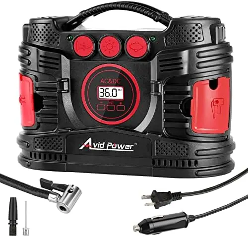 

Inflator Air Compressor, Portable DC/AC Air for Car Tires 12V DC and Other Inflatables at Home 110V AC, Digital Tire with Pre