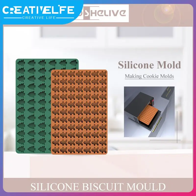 

72/77 Hole Silicone Biscuit Mold Non-stick Easy Clean Christmas Tree Gingerbread Man Biscuit Chocolate Mold Kitchen Accessories