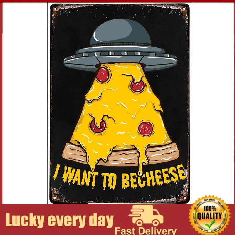 

Alien Pizza Ufo Wall Art Decorative Vintage Signs Gift For Home Bar Pub Cafe Farm Room Metal Plaque Poster