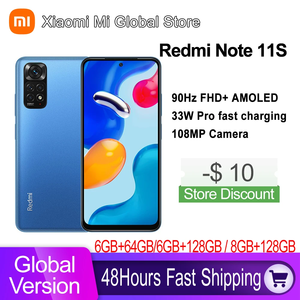 Global Version Xiaomi Redmi Note 11S Smartphone 64GB/128GB Helio G96 Octa Core 33W Pro Fast Charging 108MP Quad Camera 5000mAh