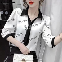 fashion chiffon womens blouse loose polo shirt summer fashion long sleeve top print casual female clothing gothic clothes