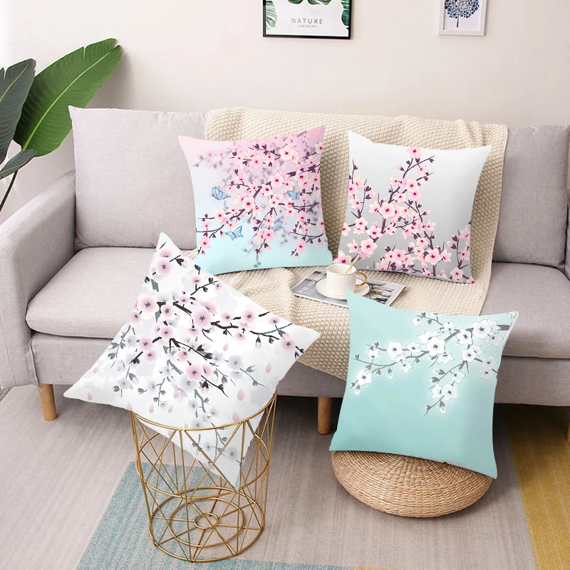 

Pink flower pattern printing square pillow cushion cover car sofa office chair pillowcase simple home decoration ornaments