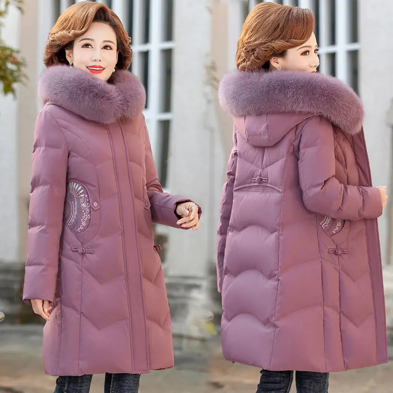Thick Warm Winter Coat Women Winter Jacket with Fur Collar Hooded Female Long Parkas Snow Wear Padded Clothes Fashion K188