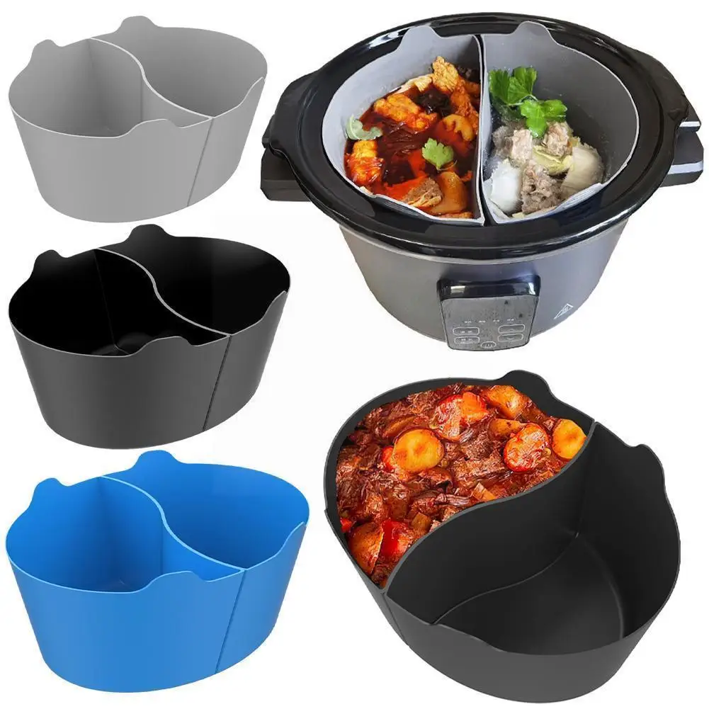 

2in1 Slow Cooker Divider Liner For 6 QT Crockpot Reusable Silicone Cooker Divider Insert Leakproof Slow Crockpot Divider He L9V5