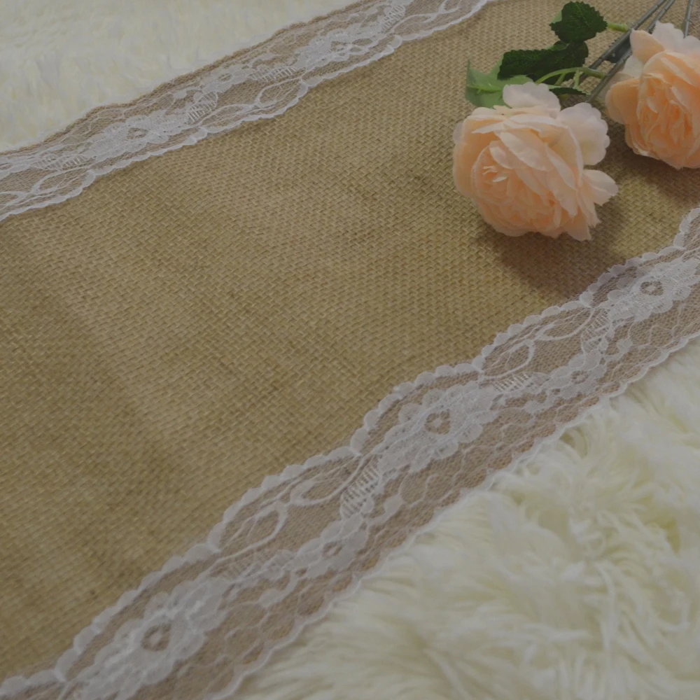 

Retro Jute Hessian Table Runner Burlap Linen Party Supplies Grass Wedding Table Decoration Christmas Birthday Lace Table Runners