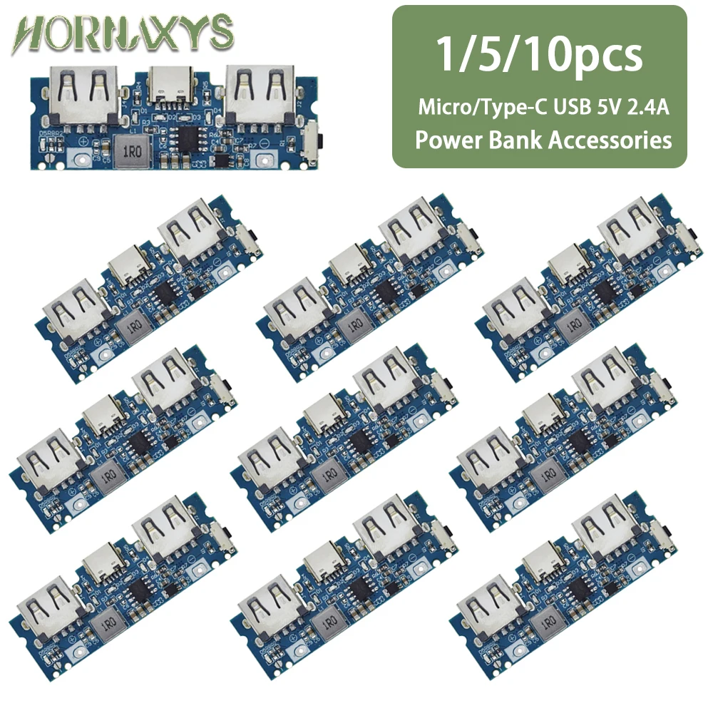 Фото 1/5/10 шт. USB-плата зарядного устройства Micro/Type-C 5В 2.4А с двумя USB-портами для аккумуляторов 18650, аксессуары для мобильных повербанков и DIY-проектов для телефонов №1